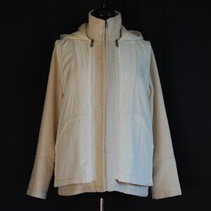 Prada Ivory Fleece Jacket With Zip On Vest  Over Top & Logo Zipper Pulls - Italy